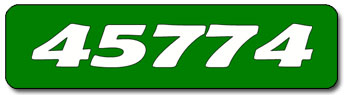 The image shows the number "45774" in bold, white digits centered on a rectangular green background with rounded edges.